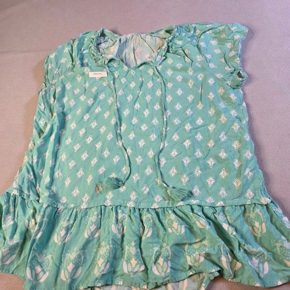 St. John's Bay Tops - St Johns Bay Womens Teal Aqua Medallion Print Rayon Ruffle Peasant Top Large